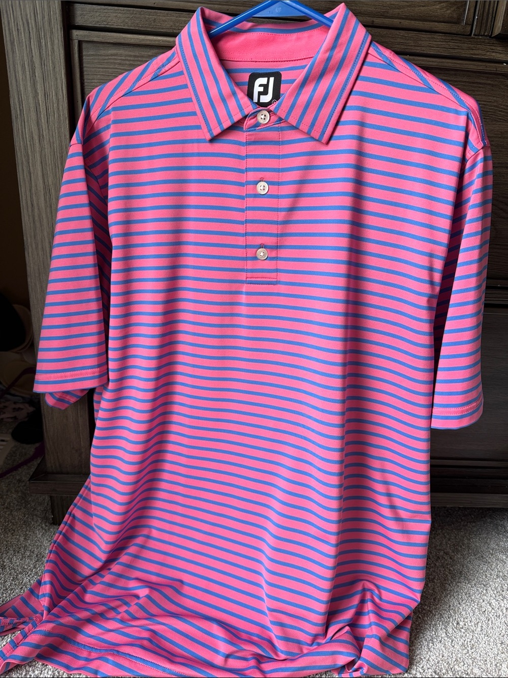 FootJoy Pink and Blue Horizontal Stripe Golf Polo